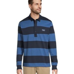 L.L.Bean Bean's Vintage Soft Rugby Stripe Shirt Navy Blue L Large Cotton